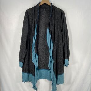 Khangura Woven Ramie Lagenlook Cardigan Long Sleeve Ruffled Womens‎ Medium